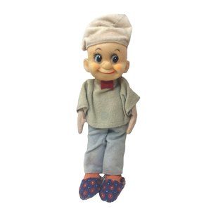 Vintage Mid-Century Baker or Chef? Doll White hat, Paisley Slippers Great retro